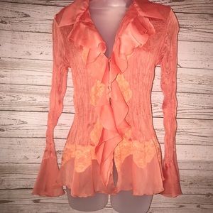 MK Solo Ruffle Front bell sleeve blouse. S. NWT